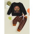 thumbnail image 3 of Baby Boys Girls Thanksgiving Outfit 6M 12M 18M 24M 3Y Toddler Long Sleeve Turkey Print Sweatshirt and Plaid Pants Outfits Newborn 2 Piece Suits, 3 of 10