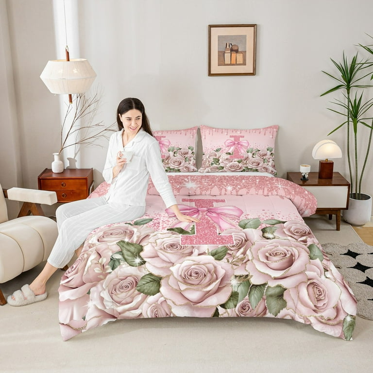 Manfei Red Bowknot Bedding Set – Starry Sequins Duvet Cover For Kids & Teens (Full Size, No Filler)