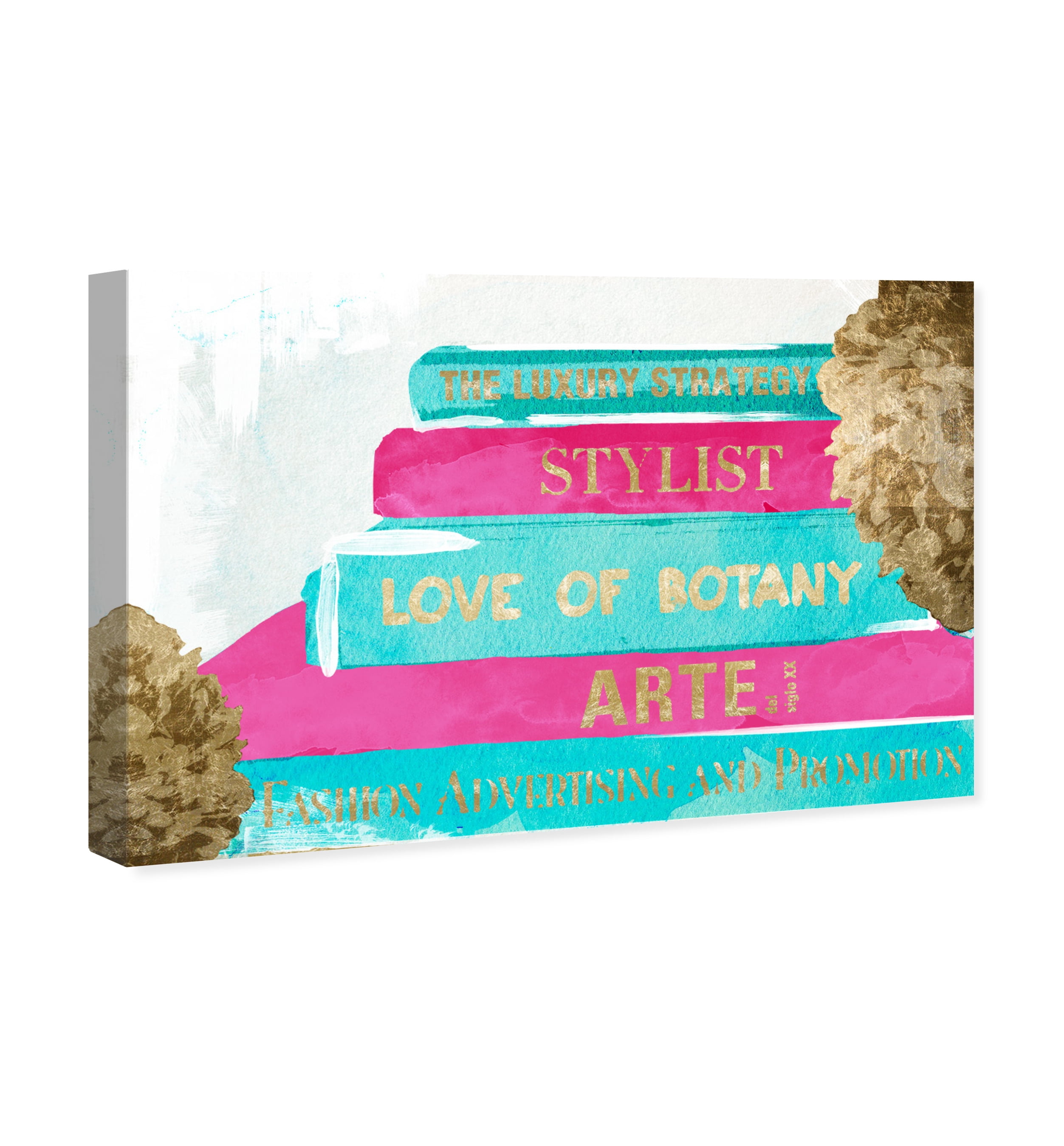 Wynwood Studio Fashion and Glam Contemporary Canvas Art - Book Stack Quote, Wall Art for Living Room, Bedroom, and Bathroom, 30 in x 20, Blue and Gold Home Decor