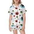thumbnail image 4 of CAIVO Girls Halloween Print Pajama Sets Lapel Short Sleeve Button Down Shirt With Shorts 2 Piece Kids Nightwear Pyjamas, 4 of 5