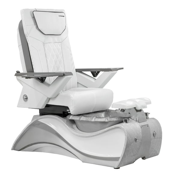 FIOR Shiatsulogic Pedicure Chair FX White/Grey Oak Trim Pedicure Tub w/ Discharge Pump & Pipe-Less Magnetic Jet Pedicure Spa, White Cover Set