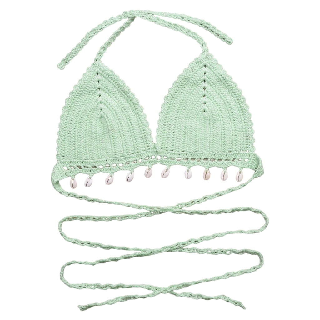 Women Summer Crochet Backless Bikini Halter Crop Top Swimsuit Swimwear Backless Crochet Top