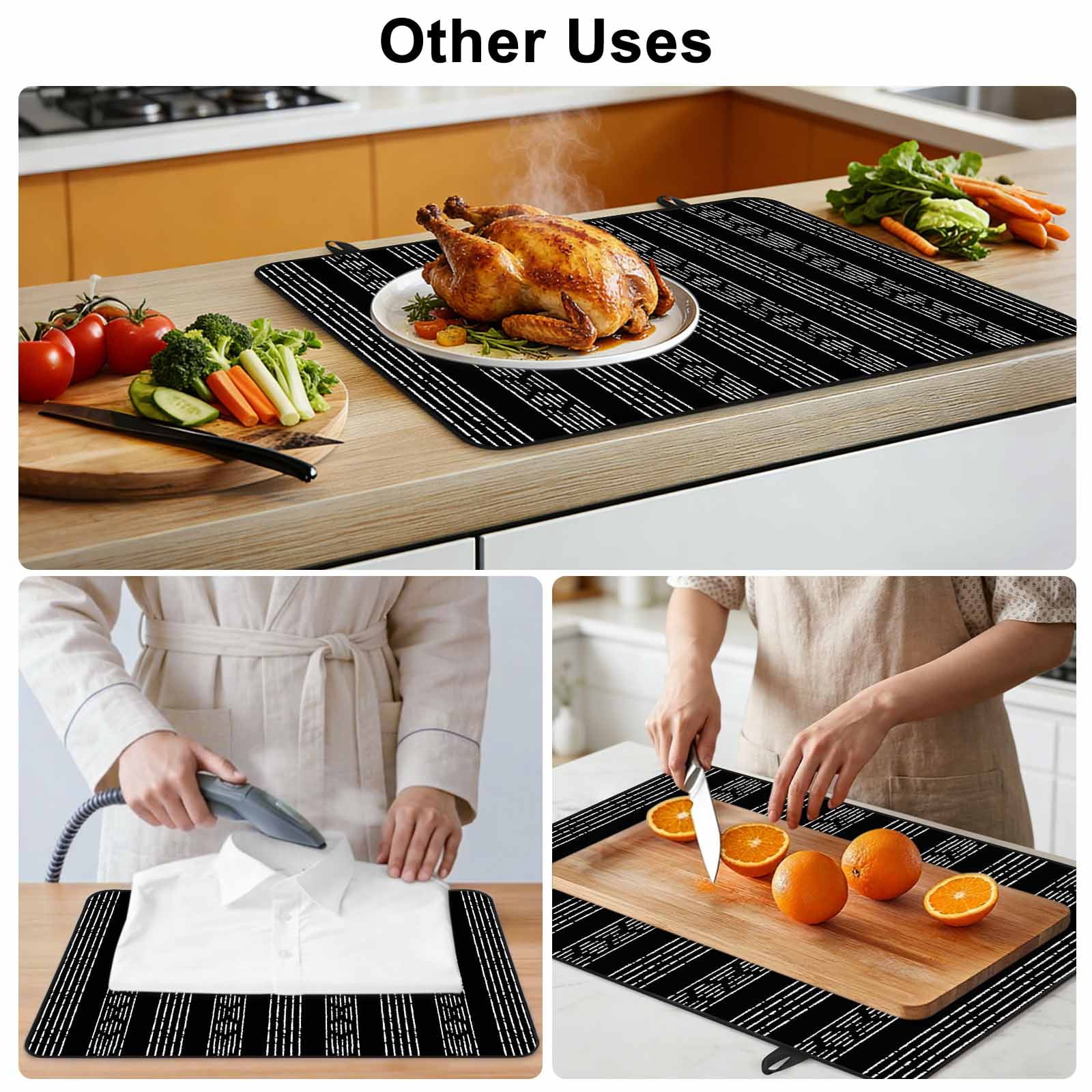 Black Striped Stove Top Cover for Electric Stove, Heat-proof & Non Slip Glass Top Stove Cover Protector, Modern Abstract Art Geometric Stripes Kitchen Flat Cooktop Rubber Mat 24x21 Inches
