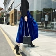 thumbnail image 6 of Women Midi Skirt Elastic High Waist Solid Color Loose Fit Long Skirt Pleated Velvet Autumn Winter Skirt, 6 of 8