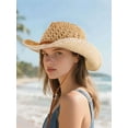 thumbnail image 3 of Spencer Straw Cowboy Hat Cowgirl Hat for Adult Men Women with Adjustable Chin Strap, Wide Brim Hats for Summer, Beige, 3 of 8