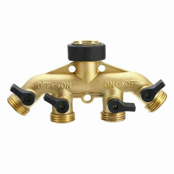 TOPRenddon 4 Way Brass Hose Splitter, 4 Way Hose Connector and Garden Hose Adapter for Outdoor Faucet Use, Heavy Duty Fittings to Connect to Outside Water Hose Bib, Multi Valve