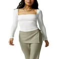 thumbnail image 1 of Women‘s Bodycon Square Neck Long Sleeve Shirts Slim Fit Tops Basic Blouse Tee Tops, 1 of 6