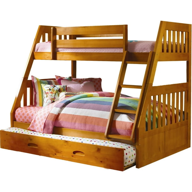 Cambridge Stanford TwinOverFull Bunk Bed in Honey Pine with Slideout Trundle