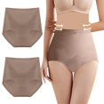 thumbnail image 2 of Gibobby Pantaletas de encaje cintura alta Ropa interior de mujer cómoda de cintura alta de seda de hielo sin rastro cintura delgada que forma la ropa interior de mujer(Café,XL), 2 of 3