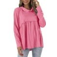 thumbnail image 2 of WFJCJPAF 2025 New Product Tops for Women Plus Size Linen,Fashion Women's Long Sleeves High Neck Top Blouse - Watermelon Red XL, 2 of 7