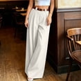 thumbnail image 5 of Aimik Women's High Waist Pleated Wide Leg Dress Pants Solid Color Straight Leg Trousers with Belt Work Business Long Pant, 5 of 6