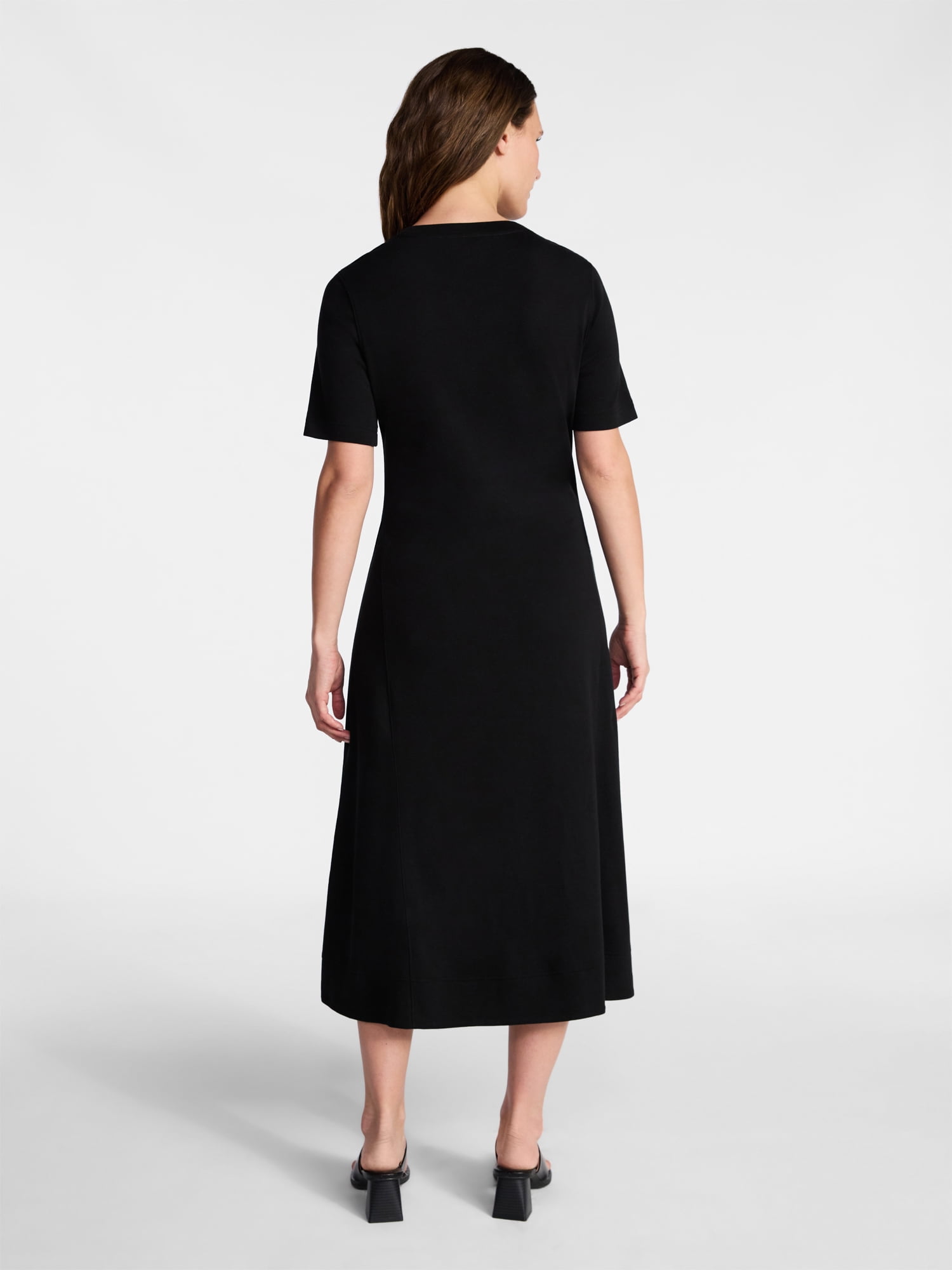 Time and Tru Women's and Women's Plus Seamed Cotton Midi Dress, Sizes XS-4X