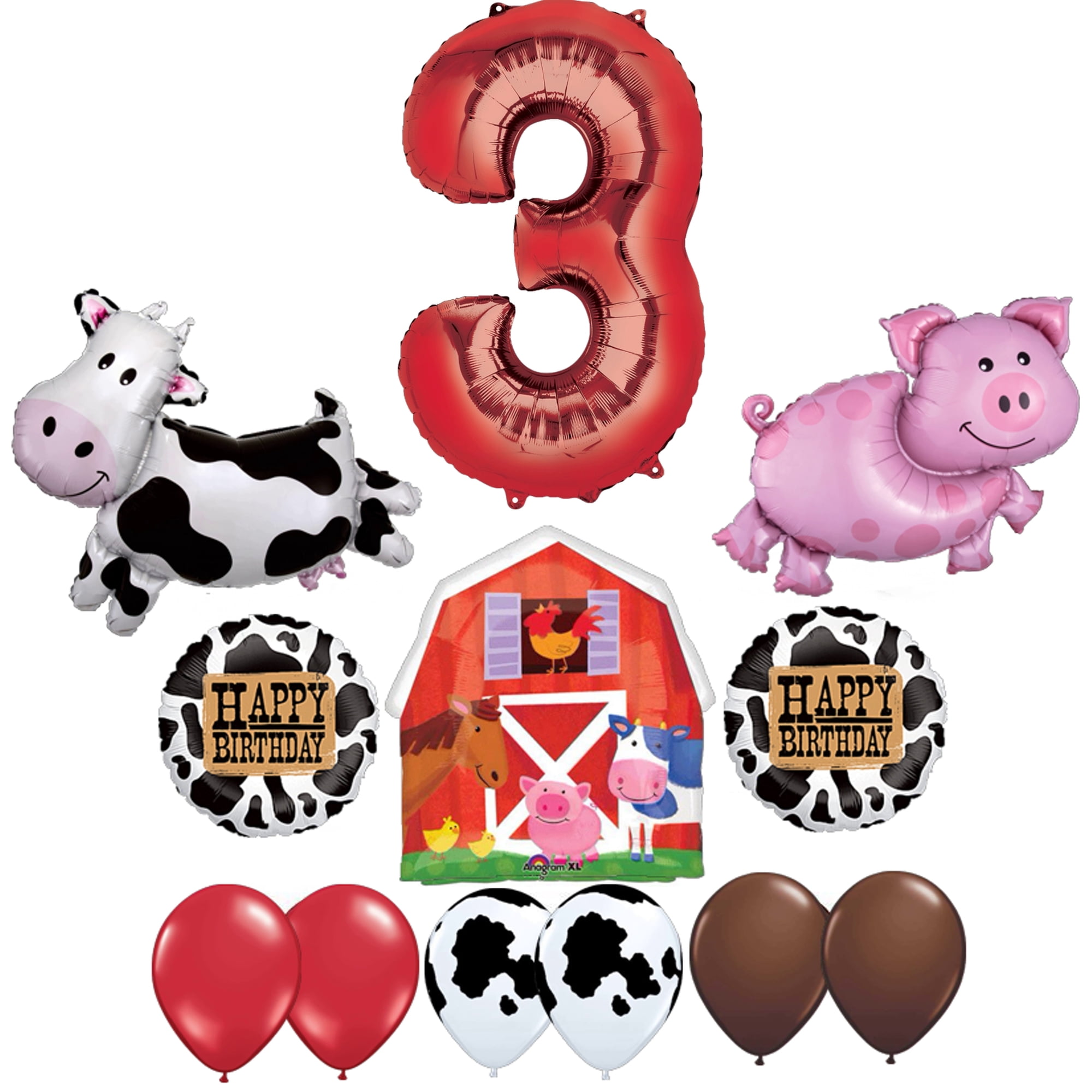 Barn Farm Animals 3rd Birthday Party Supplies Cow, Pig, Barn Balloon Decorations