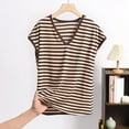 thumbnail image 2 of Agkizg Fall Women's Short Sleeves Pajama Tops,Women's Cotton Sleepwear T-Shirt,Fashion Casual Loose Stripe V Neck Summer Thin Edition Short Sleeved Pajamas Tops, 2 of 3
