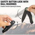 thumbnail image 5 of FLISSA Button Lock Folding Knife, 3.1" D2 Steel Blade EDC Pocket Knife with G10 Handle, Flipper, Belt Clip, Bearings for Outdoor Camping, Hiking, Fishing, Hunting, Gift for Men & Women (Green), 5 of 7