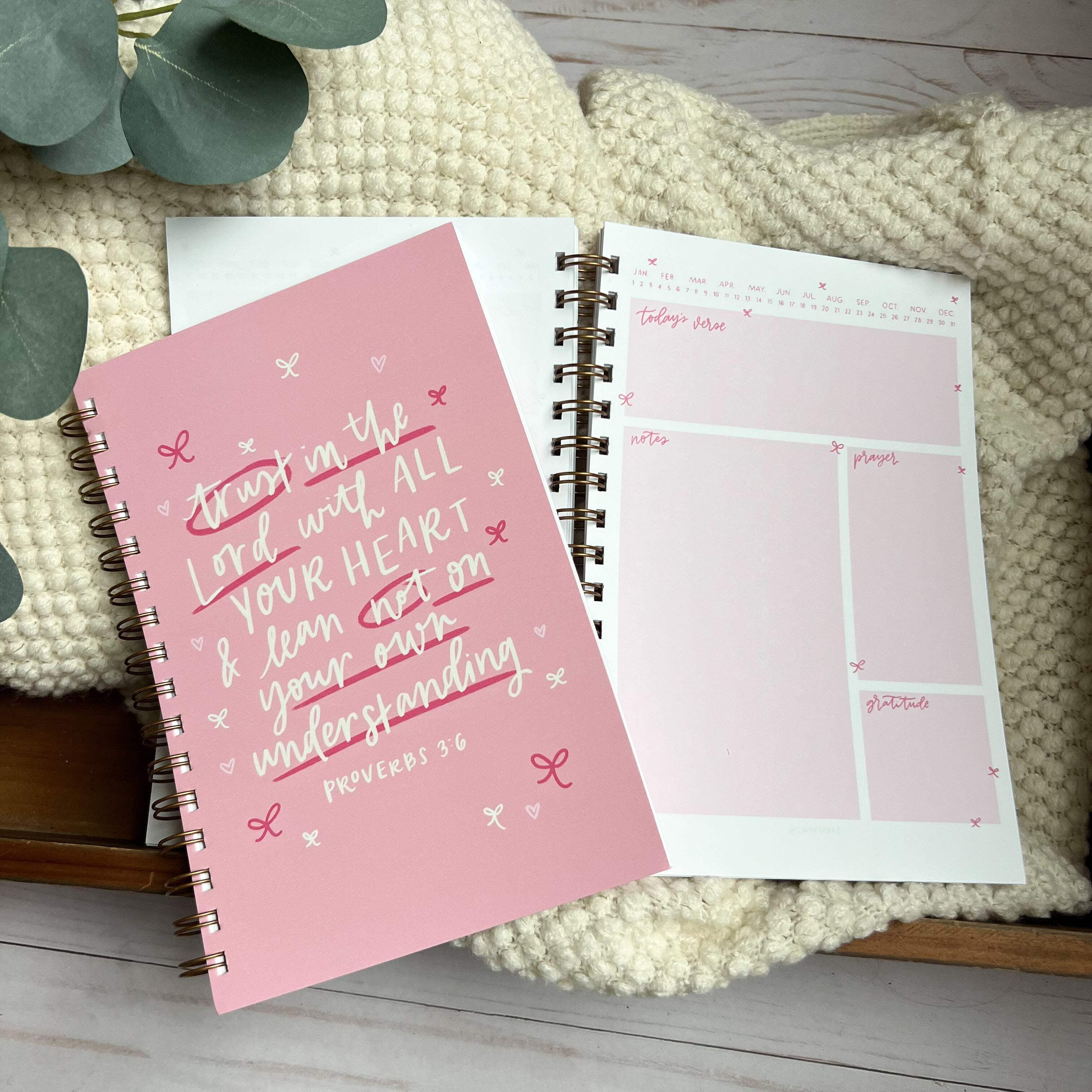 Notebook | Bible Study Worksheet | Bright Pink | Proverbs 3:6 | Trust in the Lord with all your heart