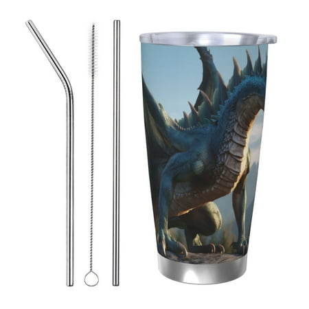 

Lukts Wild Blue Cool Dragon for 20OZ Car Cup Stainless Steel Direct Drinking Straw Thermos Cup Suitable for Office Travel and Car-Straw Three-piece Set