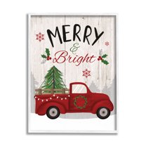 Stupell Indtries Merry & Bright Phrase Red Truck Holiday Forest,24 x 30,Design by Louise Allen Designs