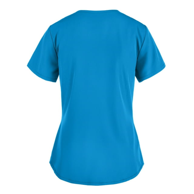 Heliisoer Women Short Tops Working Sleeve V-neck Uniform Solid Color Pocket Blouse