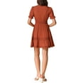 thumbnail image 3 of INSPIRE CHIC Women's Sundress V Neck Puff Sleeve Smocked Waist Casual Mini Dress S Brown, 3 of 6