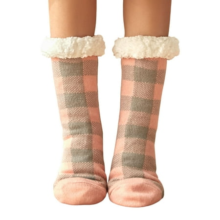 

Trarodic Winter Slipper Socks Christmas Soft Cozy Plaid Plush Stockings For Women Christmas Fuzzy Slipper Stockings Stuffer With Non-Skid Rubber Suitable For Cabin Socks Bed Socks Thermal Socks