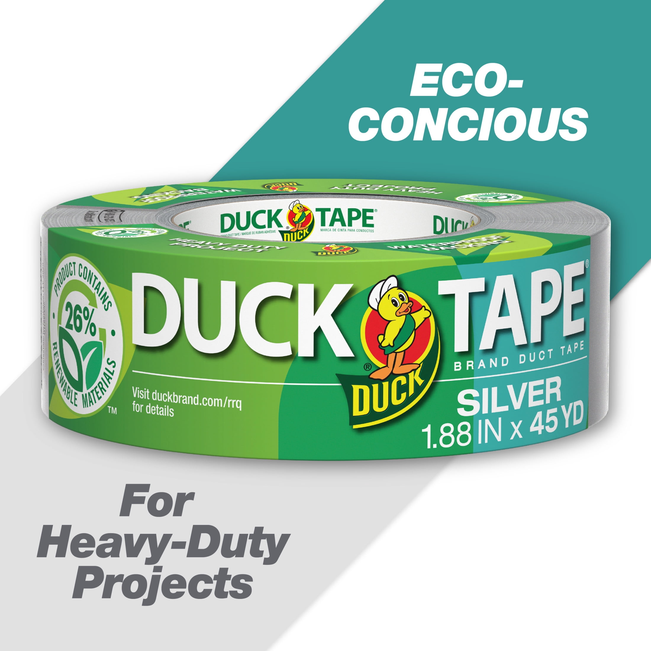 (8 pack) Duck Renewable Material Duck Tape - Silver, 1.88 in. x 45 yard