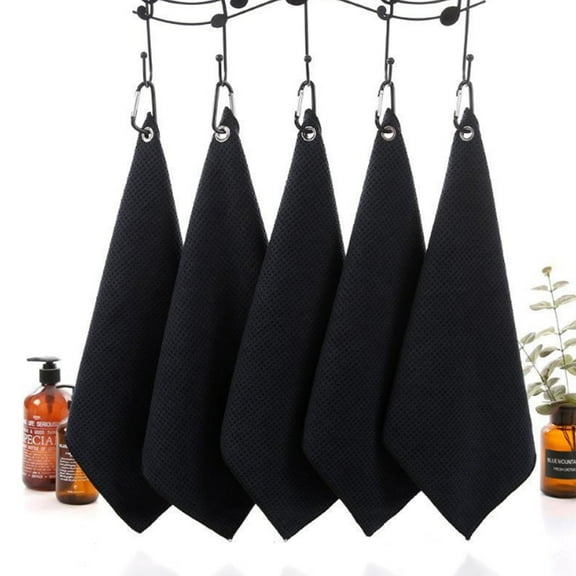 AUQ 5Pcs Golf Towel,Durable Microfiber Golf Towels for Golf Bags,Multi-Color Golf Accessories for Clean Club Heads and Balls,black