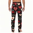 thumbnail image 3 of Fgvctg Mens Valentine's Day Pajamas Trendy Sleepwear Wide Leg Pajamas Love Heart Graphic High Waisted Pj Pant Lightweight Fall Spring Drawstring Lounge Pants with Pockets Black 3XL, 3 of 5