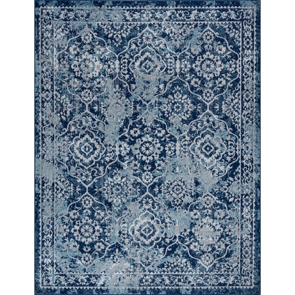 Tayse Diamond Area Rug DIA1201 Transitional Blue Faded Vintage 7' 10" x 10' 2" Rectangle