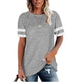thumbnail image 1 of Promotion! T-shirt à Manches Courtes Rayé Couleur Unie pour Femmes Vert L, 1 of 3
