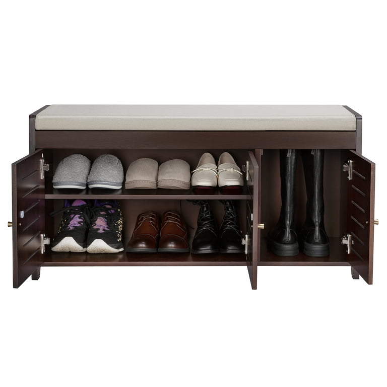 BALANBO Shoe Storage Bench Shoe Cabinet Bamboo Shoe Rack Cushion Seat Soft for Comfort Style Perfect for Entryway First Impression Bown