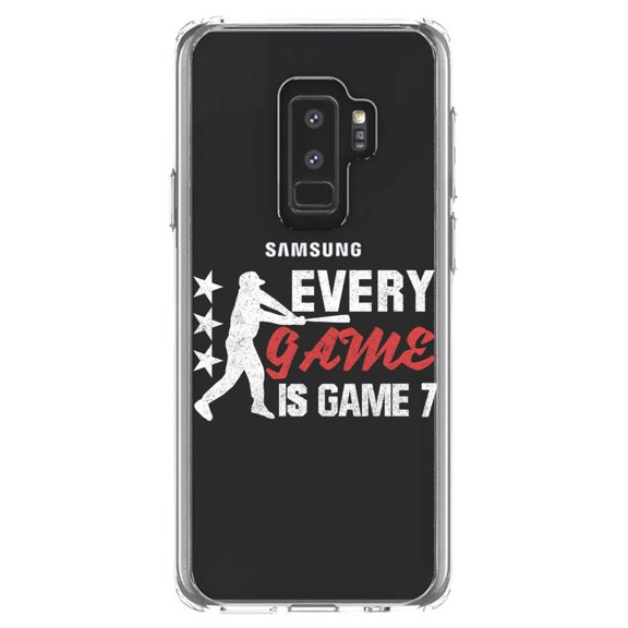 DistinctInk Clear Shockproof Hybrid Case for Samsung Galaxy S9  PLUS (6.2" Screen) - TPU Bumper Acrylic Back Tempered Glass Screen Protector - Baseball Every Game is Game 7
