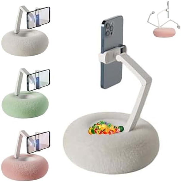 Soporte teléfono para con tazón para Aperitivos, Soporte para de Peluche, Almohada Ajustable para de 360° Altamente Ajustable con Tela de Felpa Suave con teléfono o Tablet de 4.7-13,B-Blanco