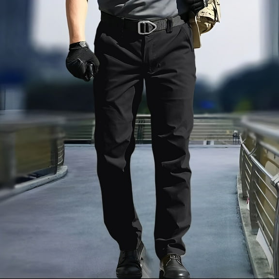 GrmtClth Mens Tactical Pants Waterproof Big and Tall Ripstop Pants Lightweight Stretch Outdoor Pants Fall Winter Pantalones with Pockets Black S