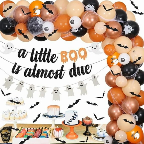 A Little Boo is Almost Due Baby Shower Decoration Black Orange Halloween Baby Shower Halloween Balloon Garland Kit A Little Boo is Almost Due Banner for Little Boo Baby Shower Gender Reveal