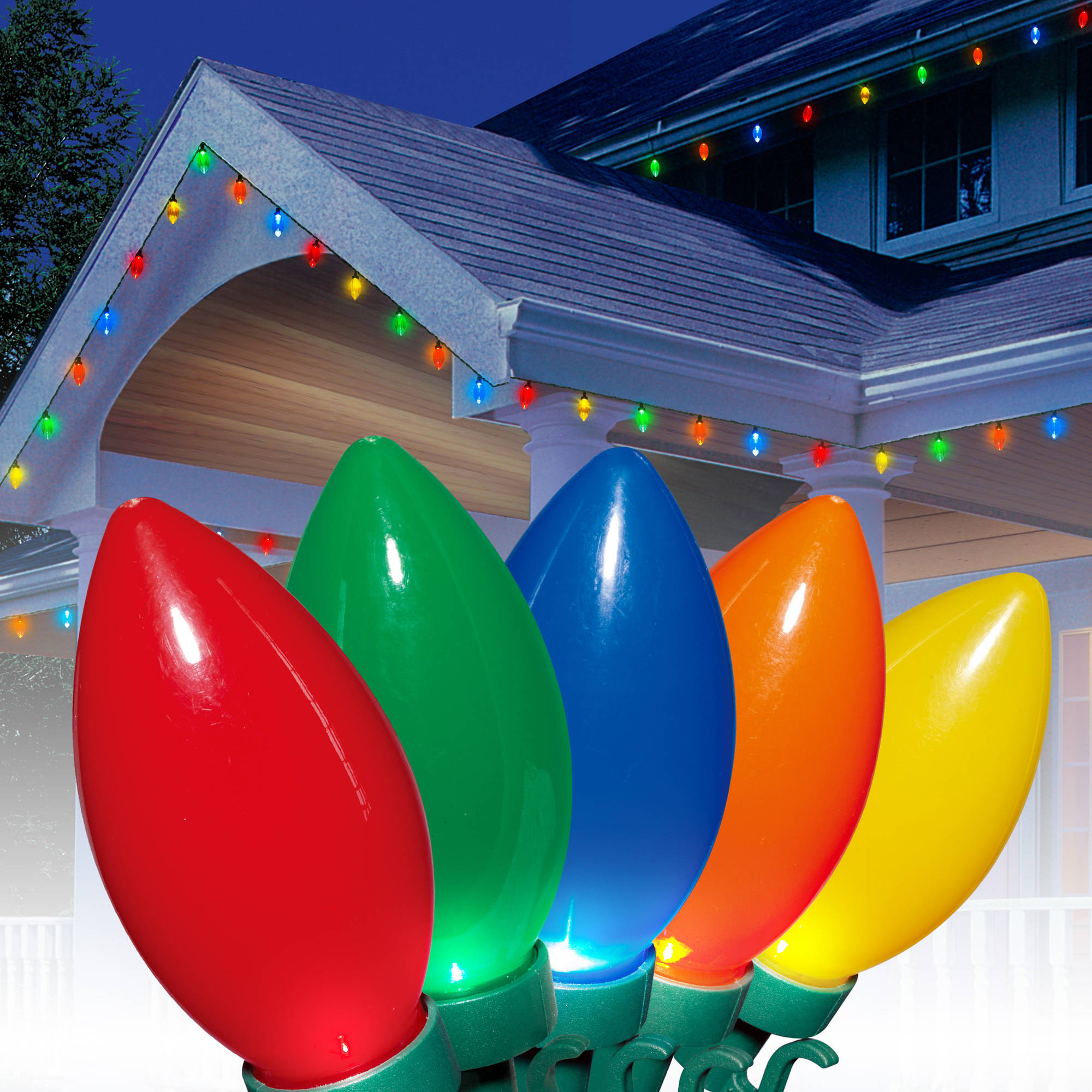 Holiday Time Ultra Bright LED C9 Christmas Lights Ceramic Multi, 25 Count - Walmart.com 