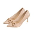 thumbnail image 5 of Wdhugt Women High Heel Shoes Casual Pointed Toe Patent Leather Shiny Closed Toe Solid Beige Color Us Size 7 Foot Length 9.65 Inches, 5 of 9