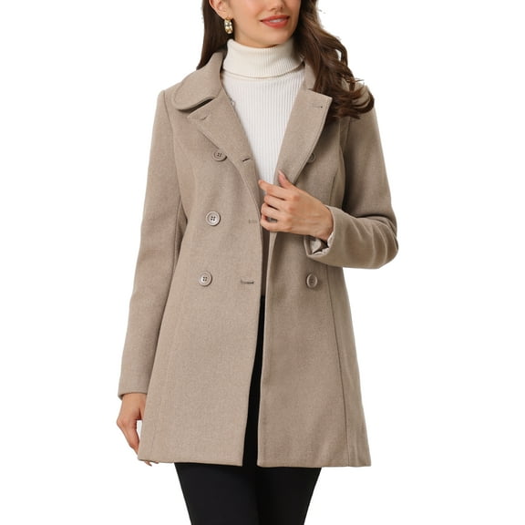 Unique Bargains Women's Peter Pan Collar Double Breasted Winter Trench Coat M Dark Beige