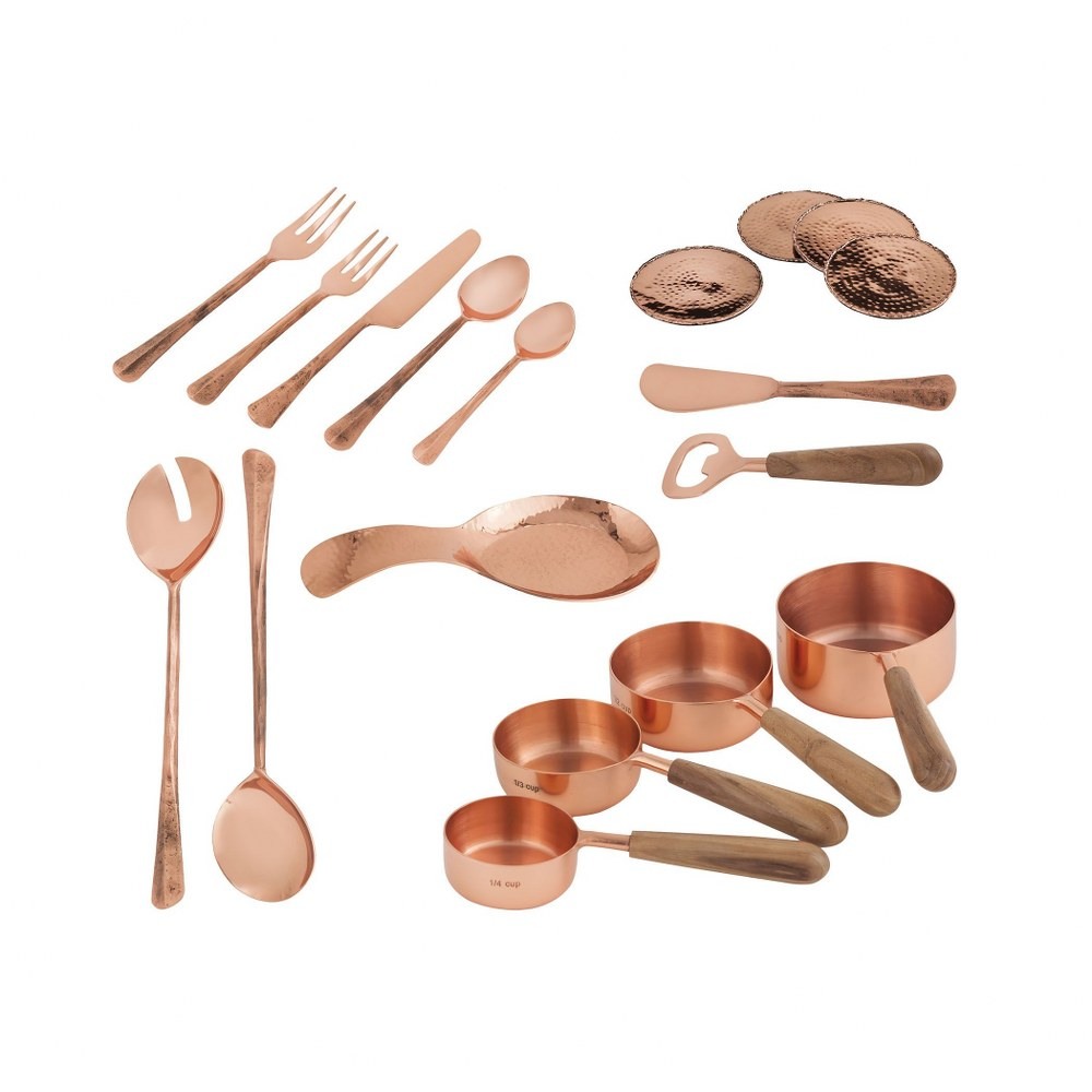 Copper Utensil Kitchen Set Of 18 Made Of Copper Teak Wood In A Copper Teak Walmart Canada