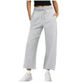 thumbnail image 3 of ctdiral Women's Wide Leg Pants High Waist Drawstring Sweatpants Joggers with Pockets Casual Loose Fit Lightweight Straight Trousers Gray XL, 3 of 7