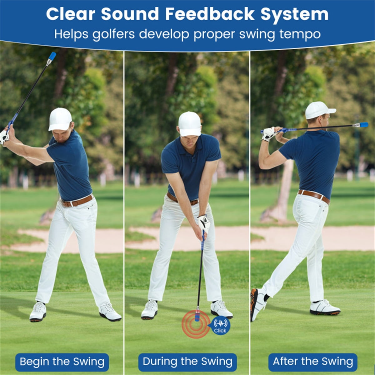 Portable Fiberglass Golf Swing Stick, Improve Grip & Shot Accuracy Golf Warm-Up Tool for Beginners & Pros-Blue