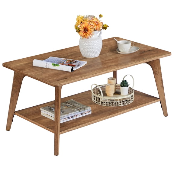 2-Tier Storage Coffee Table, 39.4" Wide Living Room Center Table, 110lb Capacity, Easy Assembly, Rounded Corners, Honey Brown