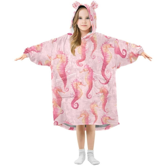 joogoo Wearable Blanket Hoodie for Seahorse Cartoon Oversized Sherpa Hooded 3-14 YR M
