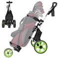 thumbnail image 3 of 3 Wheel Golf Push Cart, Foldable Golf Bag Cart with Ball Loading Aperture, Scorecard Board, Water Bottle Holder, Foot Brake-Green White, 3 of 9