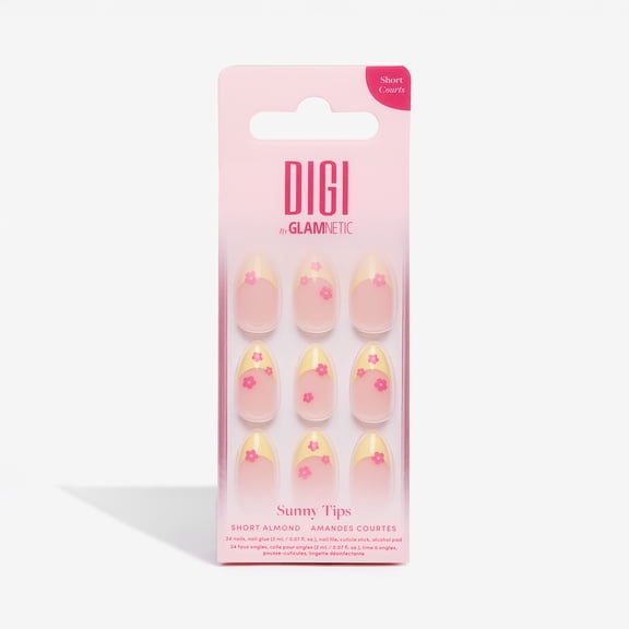 DIGI by Glamnetic Short Almond Artificial Press-on Nails, Sunny Tips, 24 Pieces