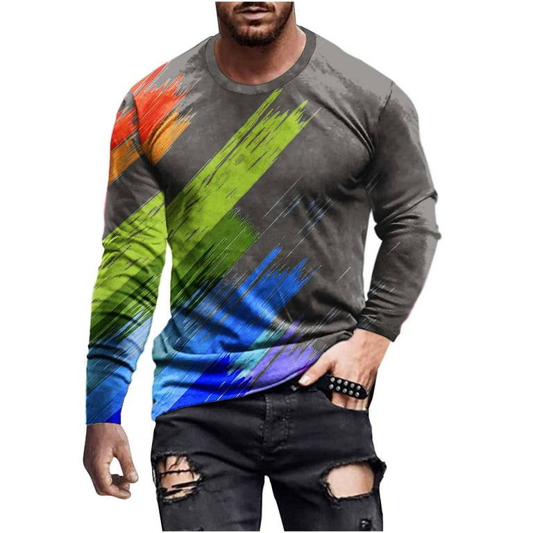 Muscularfit Compression Shirts for Men Gray Long Sleeve Crew Neck Graphic T  Shirt Mens Tops Clearance