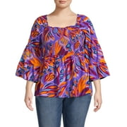Terra and Sky Women's Plus Size Bell Sleeve Smock Top