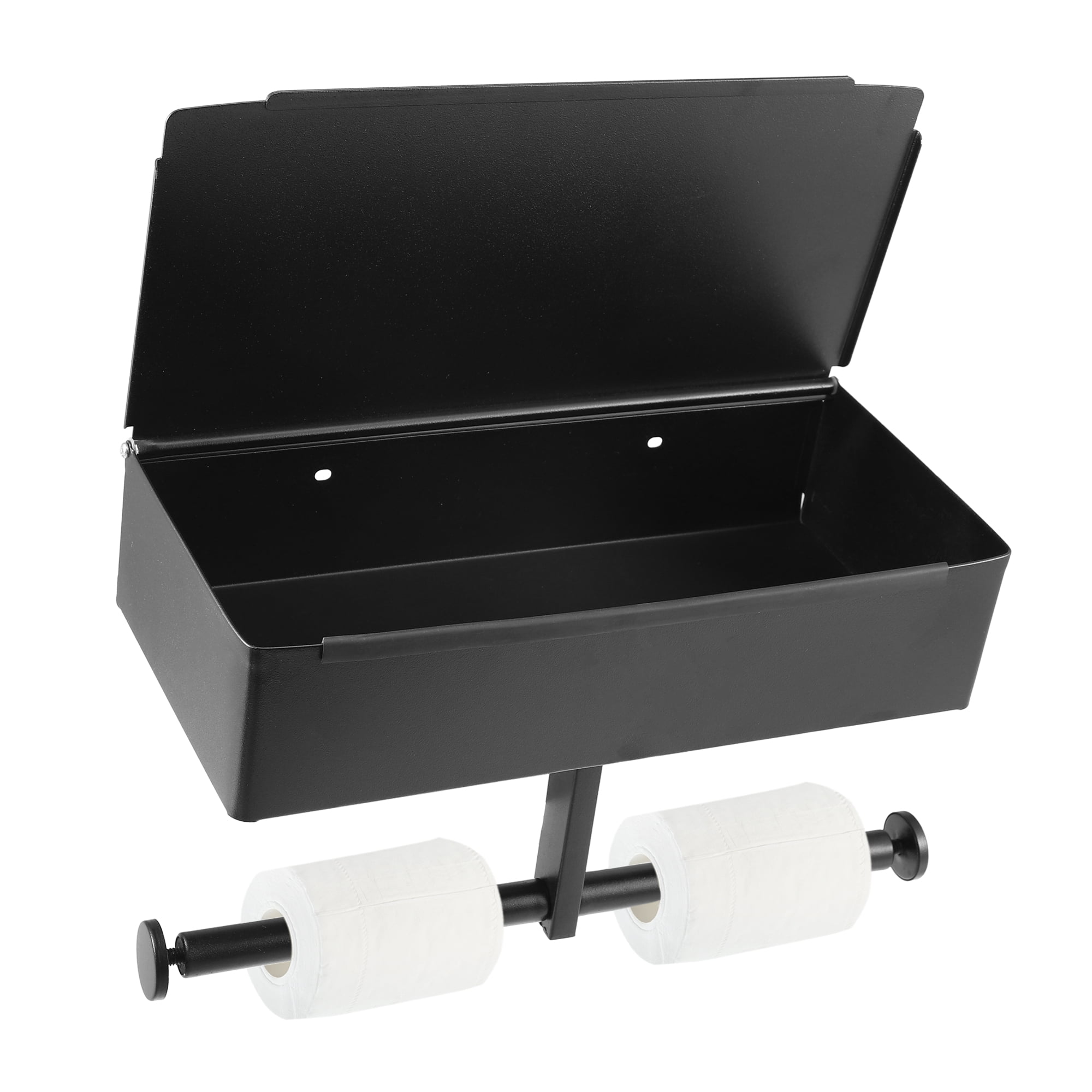 Unique Bargains Toilet Paper Holder Double Roll Tissue Holder Wall Mount for Kitchen Bathroom Black