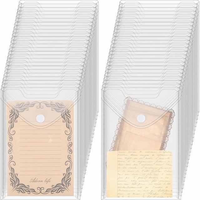Paquete de 50 Sobres Plástico Transparente 7x9.8 Pulgadas con de Adhesivo de Nailon, Adhesivos para Recibos, Soporte Almacenamiento, Sobres Plástico Pequeños Reutilizables