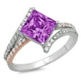thumbnail image 2 of 2.3075 ct Princess Cut Simulated Alexandrite Solitaire with Accents Engagement Ring for Women in 14K White/Rose Gold, 2 of 2
